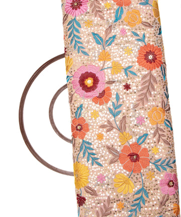 Peach Color Thread Sequin Embroidery Georgette Fabric